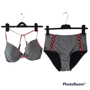 NWOT La Vie en Rose Aqua‎ push up swim bra & high rise bikini,M/L